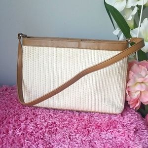 Fossil White Textured Shoulder Bag with Leather Trim.